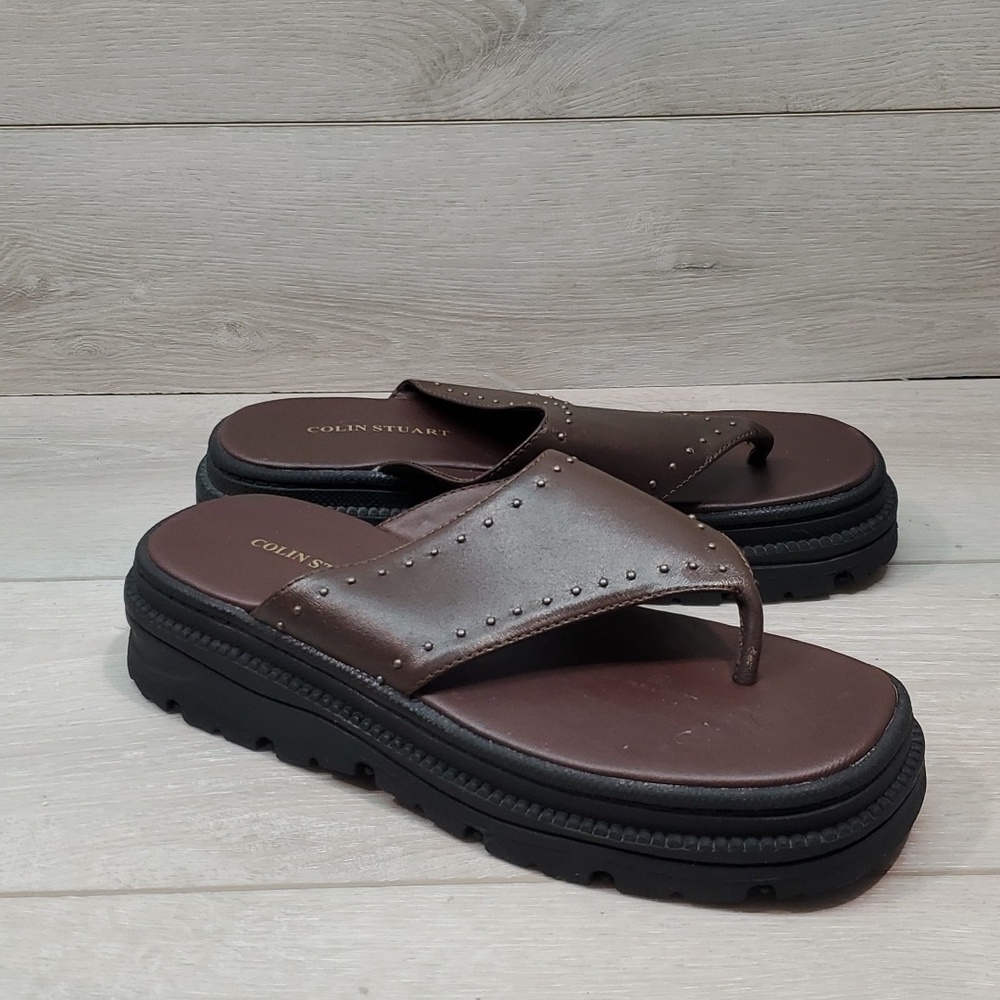 Colin Stuart Womens Y2K Comfort Tractor Chukka Leather Thong Wedge Sandals 8